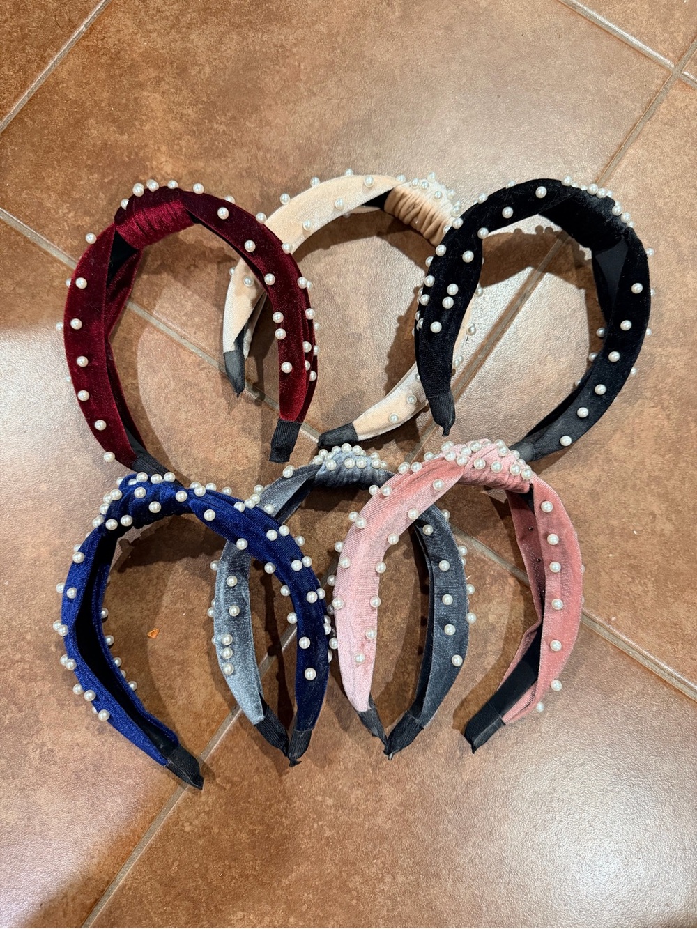 Pearl Embellished Velvet Knot Headbands - Multi Color Set